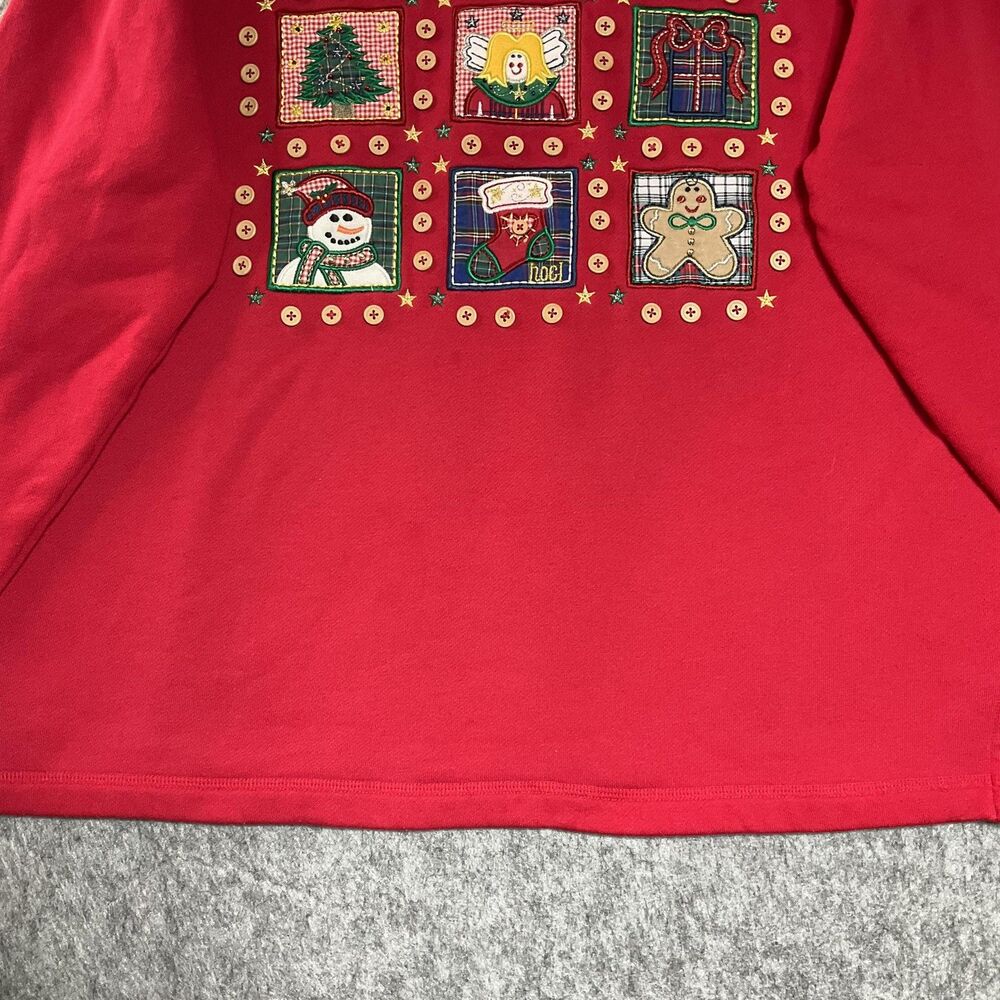 Vintage Sweatshirt Womens Medium Red Christmas Snowman Gingerbread Embroidered - Picture 4 of 10